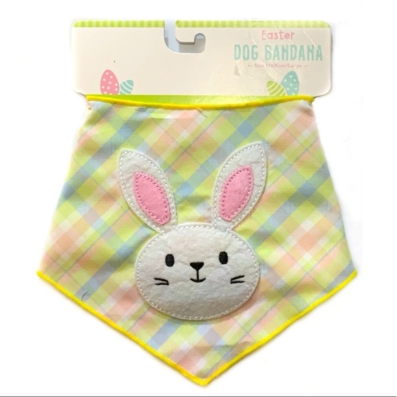 Easter Dog Bandanna Bunny Rabbit Spring Colors Plaid Multicolor Medium to Large - Picture 2 of 12